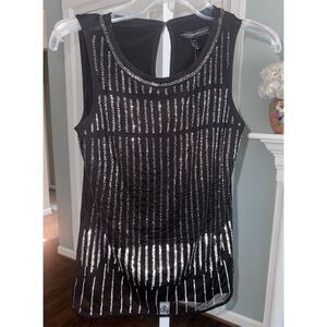 NWT White House Black Market Beaded Sleeveless Blouse Black‎ XXS Party